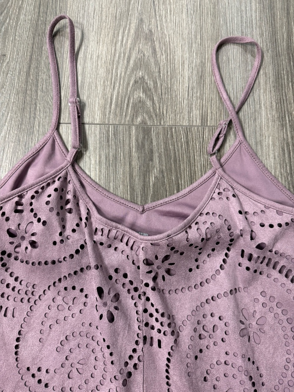 Living Doll LA Laser Cut Swing Mini Dress Purple Boho Festival Faux Suede L - Picture 3 of 6